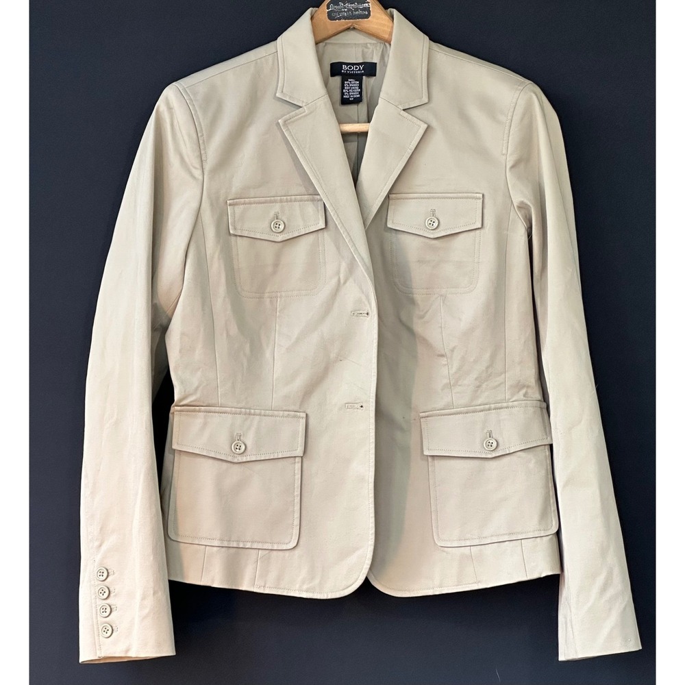 Body by Victoria Blazer Utility Safari Jacket Womens 12 Khaki Tan Excellent